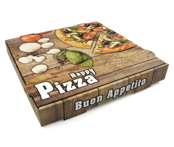 Pizzakarton / Pizzabox "Happy Pizza" NYC, Kraft weiß, 41x41x4,2 cm (Auslaufartikel)