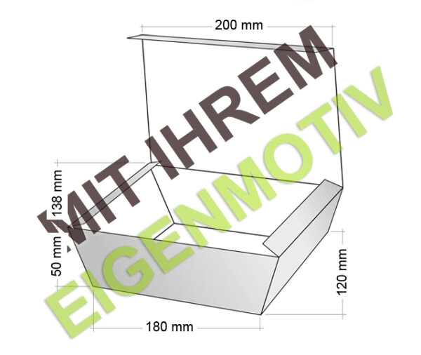 Anfrage: Snack-Box groß mit Klappdeckel, Recyclingkarton braun + Fettbarriere (kunststofffrei), 300 g/m², 1-2 fbg. Druck (Echtfarben)
