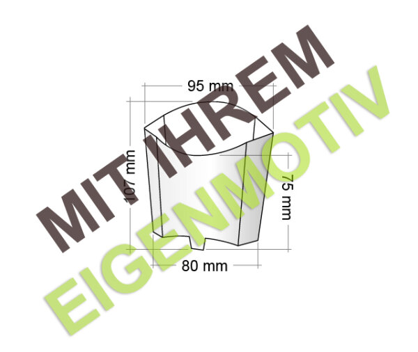 Anfrage: Pommes-Schütte 196 ml, Recyclingkarton braun + Fettbarriere (kunststofffrei), 300 g/m², 1-2 fbg. Druck (Echfarben)