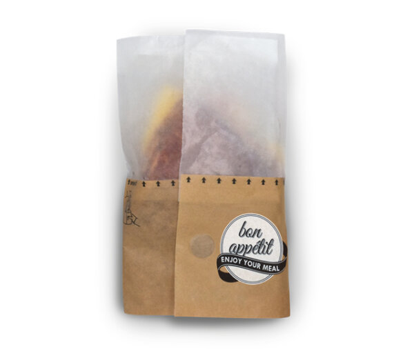 Snackbag zum Aufreißen "bon appétit" Fifty Fifty, Papier braun + Pergamin, L, 21,5x7,5x13 cm